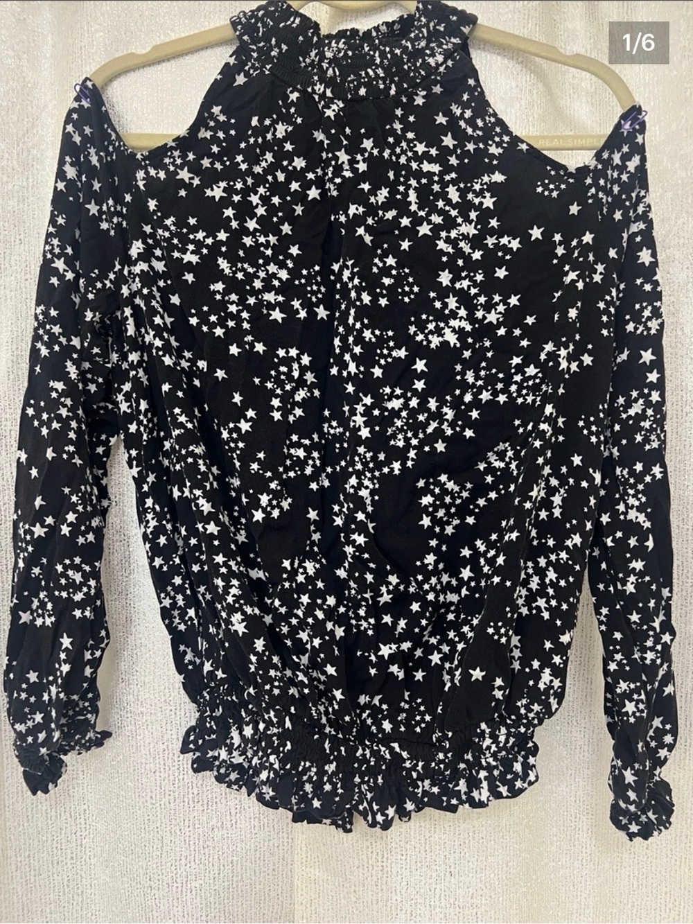 DKNY Black Star-Print Cold-Shoulder Blouse